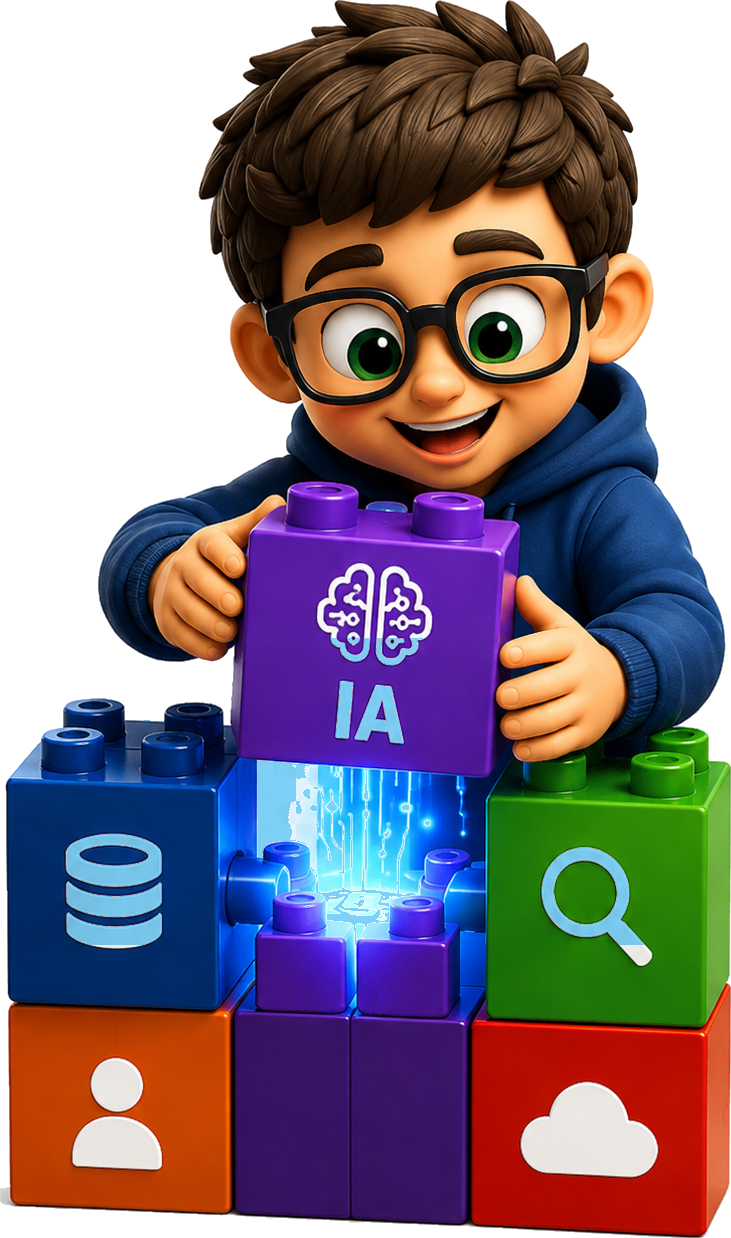 Blu encaixando o bloco de IA sobre os blocos de dados, busca, agentes e nuvem